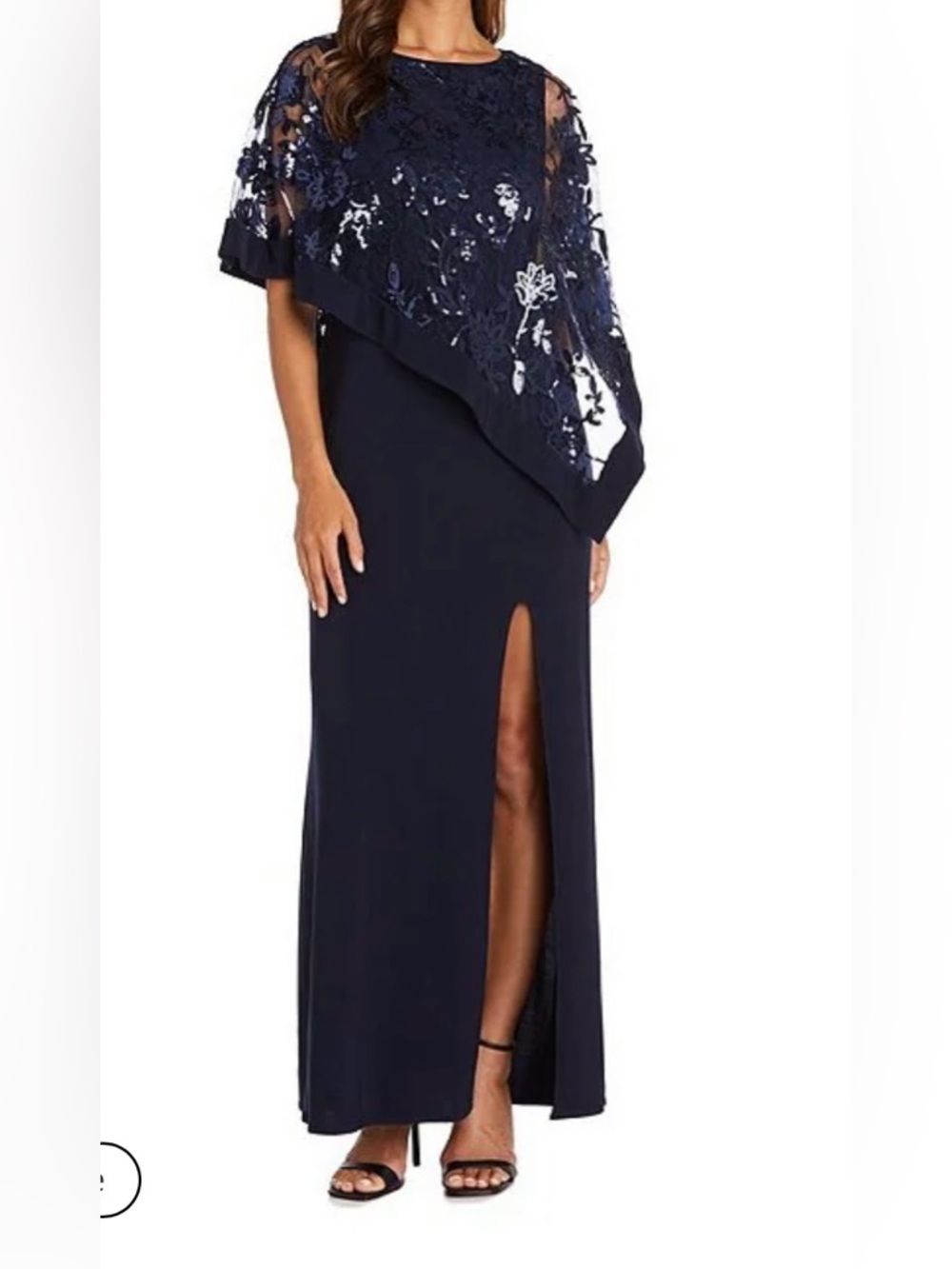 R&M Richards Navy Embroidered Lace Capelet Maxi Dress 18w